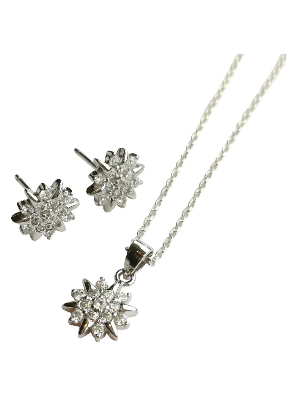 Sterling silver cz starburst necklace earring set NEW